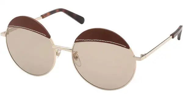 Leather Metal Gold Round Sunglasses